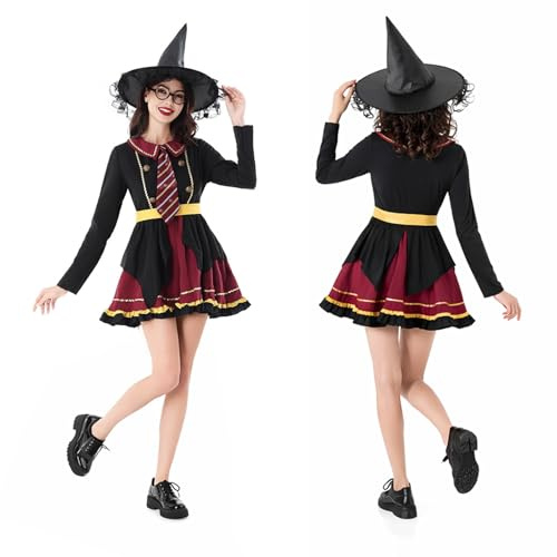 Lolita Robe pour femme - Costume de magicien - Costume de cosplay du personnage de film avec robe de magicien, chapeau de sorcière, cravate, tenue pour enfants filles - Pour cosplay, fête à thème