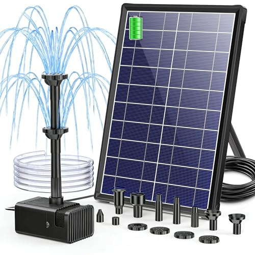 Biling Pompa per Laghetto a Energia Solare con Batteria, 8 W, 300 l/h, Pompa Silenziosa con 8 Ugelli, Fontana per Esterni con Tubo a Cascata per Laghetti da Giardino, Ventilazione fino a 500 Litri