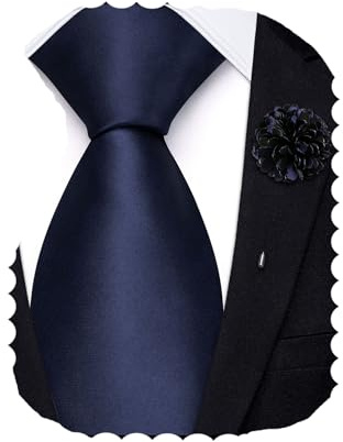 Hi-Tie 63'' 70'' Extra Long Ties for Men Silk Solid Mens Ties and Flower Lapel Pin Set