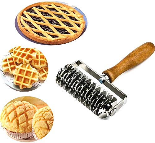 ZuoLan Stainless Steel Dough Lattice Roller Cutter Pastry Crimpers Baking Tool with Wood Handle for Pie Pizza Cake Bread Cookie Wheaton Beef