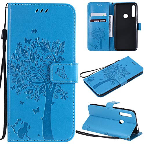 Zchen Coque Huawei P Smart Z, Coque Honor 9X, Etui Pochette PU Cuir Portefeuille Housse Clapet Folio Livre Pliable Couvercle Rabattable pour Huawei P Smart Z/Y9 Prime 2019/Honor 9X (Chat-Bleu)