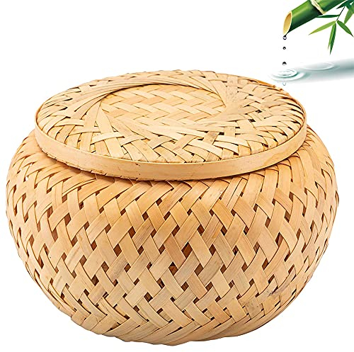 Boîte de Rangement En Bambou, Boîte En Bambou, Boîte à Sachets de Thé, Bambou Tissage à Main Boîte à Thé En Bois avec Couvercle pour Ranger Sachet de Thé, Monnaie, Cotons Tiges