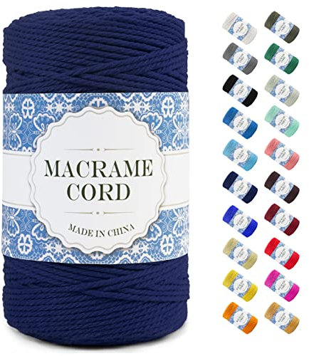 Uiopa Corda Macrame 3mm x 200m, Filo Macrame Corda Cotone, 4 Fili Cordoncino Cotone Spago Colorata, Cordino per Borse Uncinetto Arazzo da Parete Artigianato Fai Da Te Appendini per Piante