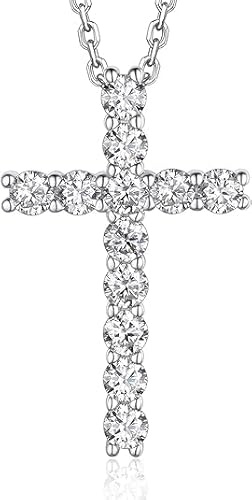 MomentWish Cross Necklace, Christian Gifts for Women, 1.2 Carat Moissanite Cross Pendant, 925 Sterling Silver Necklaces Religious Anniversary Birthday Gifts for Women-Classic