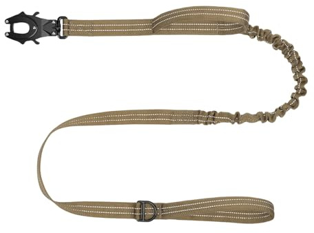 ICEFANG Tactical Dog Leash,K9 Training Walking Bungee Lead with 2 Control Handle,Heavy Duty Quick Release Metal Clasp,Hands Free D-Ring for Medium Large Dogs (4ft,Reflective Brown)