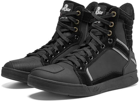 BORLENI Motorradschuhe Herren Winter Plus Samt Warm Motorradstiefel Männer Fleecegefütterte Schuhe Lässige Motorrad Sneaker Reissverschluß mit Schaltpolster, rutschfeste Sohle(Schwarz, 43)