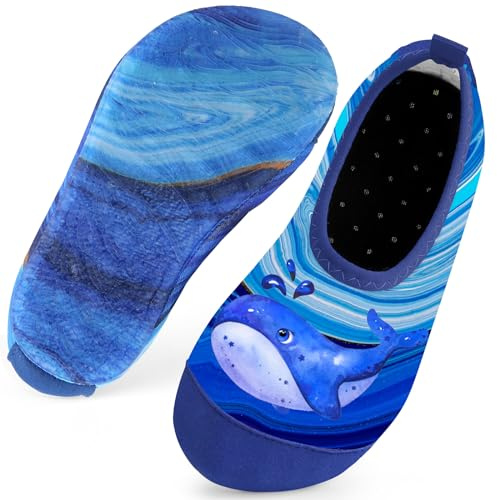 Kids Swim Water Shoes for Boys Toddlers Baby Aqua Socks for Kids Quick Dry Pool Beach Barefoot Children(Whales Blue 30/31