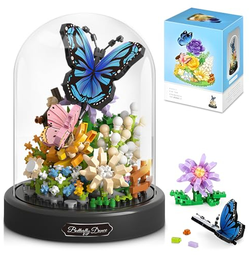HIGH GODO Blumen Nelken und und Schmetterling Klemmbausteine, 530 Teile mit Schutzhülle Pflanzen Bonsai Bausteine Set, Home Büro Deko, Geschenke für Frauen Erwachsene Männer 10 Jahren