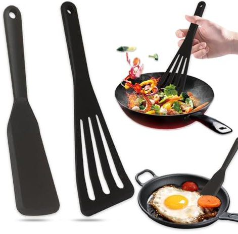 Zamety Spatola Cucina 2 Pezzi, Spatola Silicone, Paletta Cucina Antiaderente E Resistente Alle Alte Temperature, Utensili Da Cucina per Cucinare, Cuocere, Saltare In Padella (Nero)