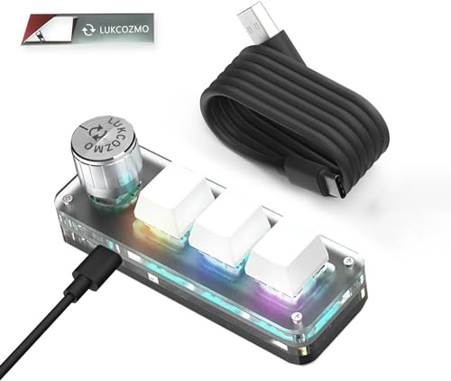 LUKCOZMO Makro Pad makro tangentbord programmerbar knappsats anpassat 3-tangenter mini mekaniskt speltangentbord, enhandstangentbord RGB LED bakgrundsbelyst OSU multifunktionell makropad med knopp typ