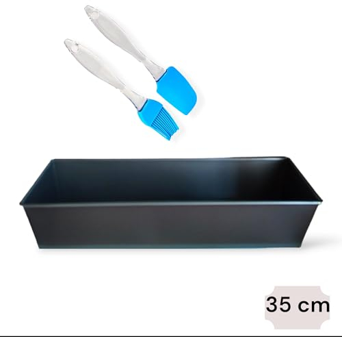 Set Moule à pâtisserie rectangulaire de 35 cm, moule à pain pour four, moule à gâteau en acier au carbone antiadhésif, comprend 1 pinceau en silicone et 1 spatule en silicone (35 cm)