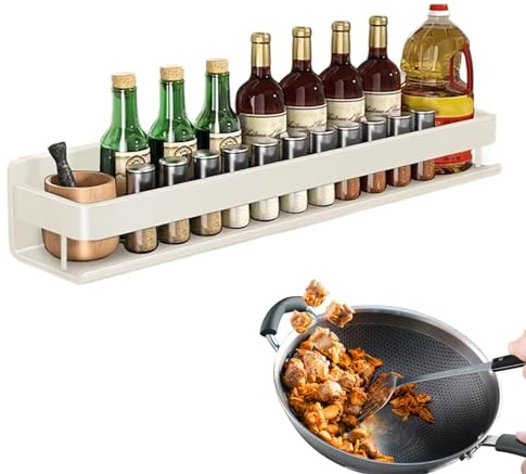 Organizador de especias – Soporte para hierbas y especias, estante de almacenamiento de hierbas, soporte para especias de carrusel, soporte de pared de metal, estante de especias para sala de estar