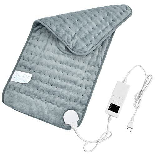 Azonelife Coussin chauffant électrique, 40x76 cm, gris, 6 niveaux température, 4 minuteries, arrêt automatique, coussin de sécurité