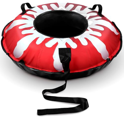 BBTO Snow Tubes for Sledding 43.3 Snowflake Heavy Duty Inflatable Snow Tube with Canvas Cover for Adults Winter Outdoor Fun Sled Toys Winter Gift for Women Men
