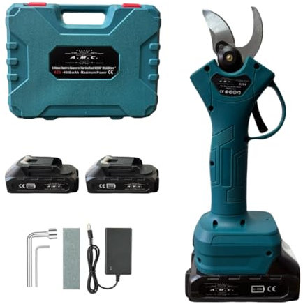 A.M.C. Forbici Elettriche da Potatura con 2 Batterie Ricaricabili, Cesoie a Batteria Senza Fili con Lama Affilata, Kit con Valigetta e Caricatore per Giardinaggio