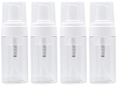 Foam Dispenser Bottle 100ml, 4 Pcs Transparent Foam Pump Bottle, Empty Plastic Foaming Soap Dispenser Travel, Refillable Pump Containers for Face Wash Lash Shampoo Skin Care