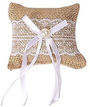 Romantic Hessian Wedding Ring Rustic Cushion Beach Ring Bow Pearl Ring Cushion for Women