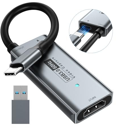Newhope Tarjeta de captura USB 3.0 con PD de 100 W - Tarjeta de captura de video HDMI a USB-C 1080P 60fps y dispositivo de captura de audio de video 2K 30fps para transmisión, grabación de juegos,
