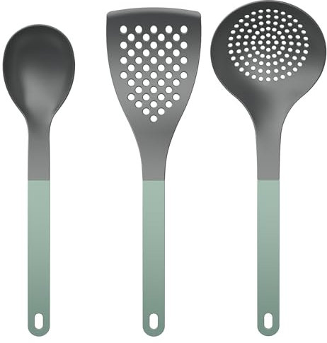Rosti NEW Optima Küchenhelfer Set, Pfannenwender, Schaumlöffel, Servierlöffel, Küchen Zubehör 3-teilig Nylon, Hitzebeständig 220°C, Nordic Green