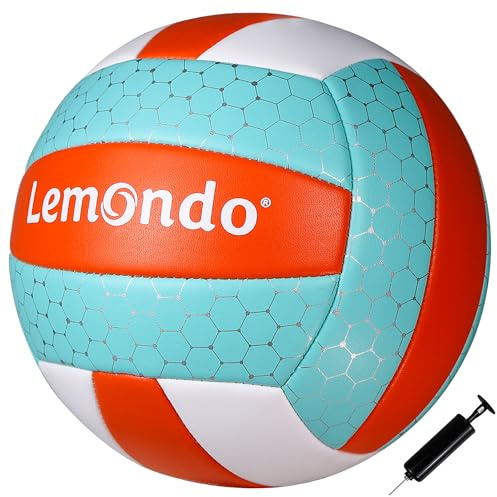 Lemondo Volleyball Größe 5 – Weicher PU-Volleyball mit Pumpe – Indoor & Outdoor – Wasserfest & rutschfest – Für Strand, Halle, Training(mit Pumpe)