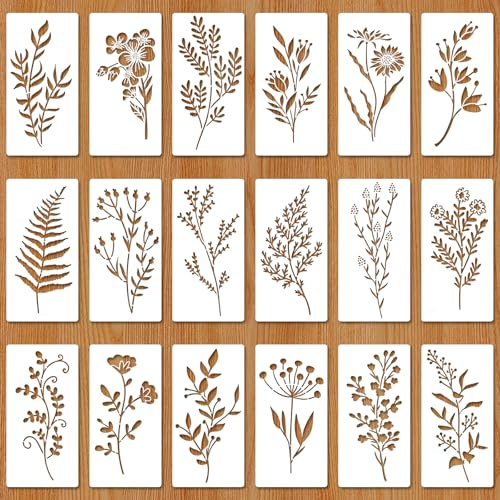 18 Stück Schablonen zum Malen auf Holz,wiederverwendbare Blumenschablonen,Mal- und Bastelvorlagen,Kunst- und Zeichenvorlagen,DIY-Bastelarbeiten,Blumenschablone zum Malen auf Holz,Wänden und Möbeln