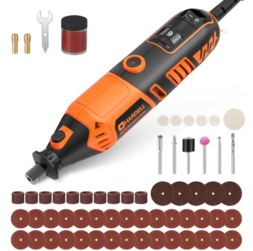 HARDELL Outil Rotatif Multifonction 180W - Outil Rotatif Filaire, 6 Vitesses Variables 8000-35000 tr/min, 61 Accessoires pour Ponçage, Polissage, Découpe, Gravure, Sculpture