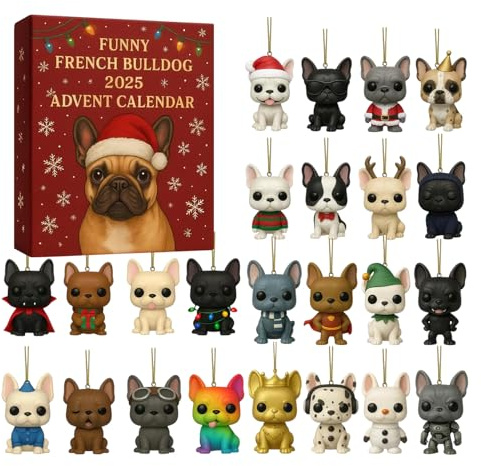 2025 Funny French Bulldog Advent Calendars,24 Days Christmas Countdown Calendar With 24 Puppy Figures Toys For Kids Adult Dog Lovers Gift, Christmas Tree Hanging Ornaments, Home Decoration
