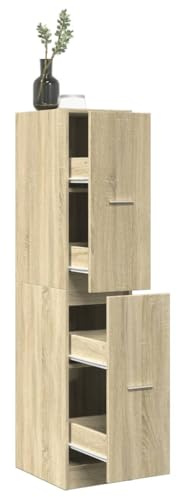 Mokuyary Armadio per farmacia, in rovere Sonoma, 30 x 41 x 144,5 cm, in legno con cassetti, armadietto da cucina, per soggiorno, corridoio, cucina