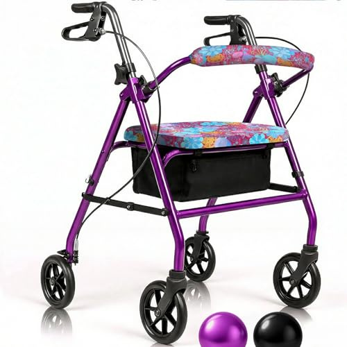 Vive Mobility Steel Rollator Walker with Seat - Foldable, Narrow, Rolling