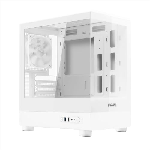 Noua Fobia LH200 - Caja PC Gaming Micro-ATX, ventilador negro de 120 mm, torre micro para ordenador de cristal templado panorámico, blanco