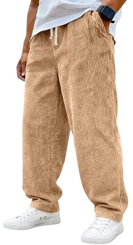 Onsoyours Pantalon Velours Homme Baggy Taille Elastique Pantalons Cargo avec Poches Sportswear Chino Pantalons