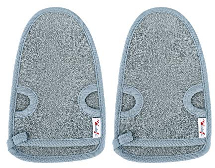 Guante Exfoliante 2 Pieza Guantes Esponja Massage de Bambú para Duchas y Body Scrub para Hombre Mujer Limpiar Euerpo Masajee Spa Baño Gris