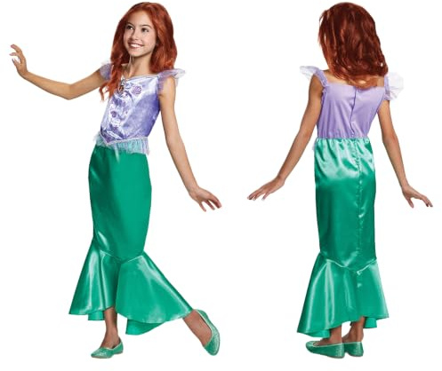 Disney officiella klassiska Ariel-kostym, liten sjöjungfrudräkt barn, sjöjungfruklänning för flickor, Ariel utklädning för flickor fiskkläder, kostymer för flickor M