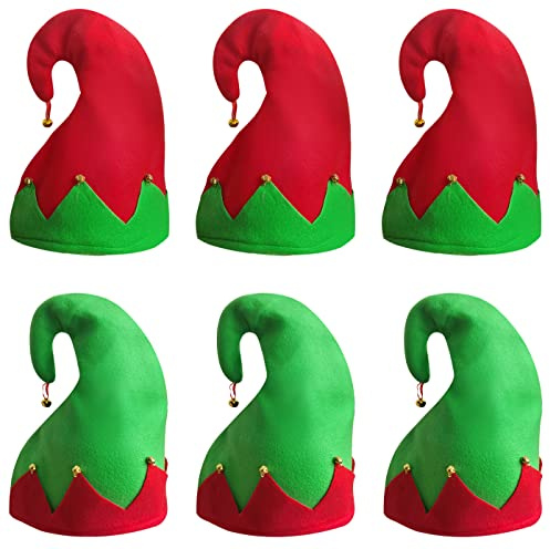 Carnavalife Pack 6 Gorro Papá Noel de Navidad de Santa Claus de Terciopelo de Elfo Sombreros Navideño de Invierno para Fiesta Festiva de Año Nuevo para Adultos(Pack 6 de Elfo)