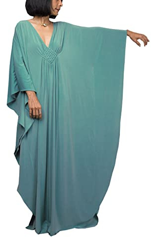 YouKD - Maxi abito lungo da donna, caffettano in stile bohémien, da spiaggia, copricostume da bagno, taglia unica, abbigliamento comodo, a blu, Etichettalia unica