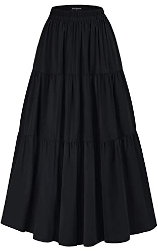 Scarlet Darkness Women's Renaissance Victorian Skirts Summer Flowy Maxi Long Tiered Skirt Black L