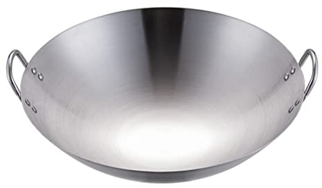 UPKOCH Stainless Steel Wok 10 Inch 11 Inch (28cm) Heavy Stainless Steel Wok, Traditional Canton Style, Dual- handled Steel Wok (Round Bottom) Stainless Steel Wok Pan