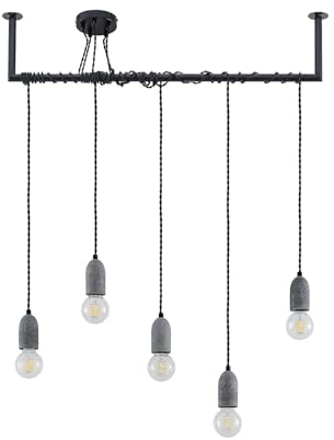 Lindby Beton Pendelleuchte Doravio (Vintage, Industriell) in Schwarz aus Metall (5 flammig E27) - Deckenlampe Esstischlampe Hängelampe Hängeleuchte Wohnzimmerleuchte