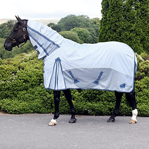 Masta Horse Fly Rug with Neck Combo - Summer Sheet Fieldmasta Rugs for Horses, 600D Ripstop Upper Section Fabric, Anti-Rub Lining, Insects Flies Bug Protection - Silver, Size 6ft 3inch