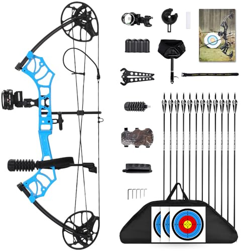 Compound Bow Package for Youth & Adults,Beginners and Women,22.5-30 Draw Length,10-50 Lbs Draw Weight,290fps,Limbs Made in USA,Hunting Bow Archery Set