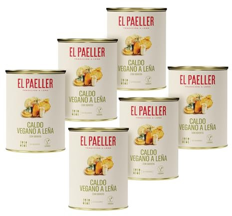 EL PAELLER - Caldo de Verduras | 100% Vegano | Cocinado a Leña Con Ingredientes 100% Naturales | Certificado Vegan Food | Ideal para Paellas y Arroces | Pack de 6 unidades, 6 Litros | Sin Conservantes