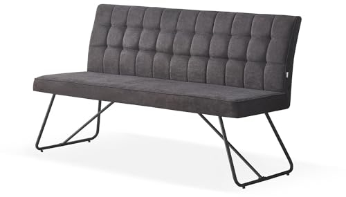 B&D home Sitzbank LINA, Esszimmerbank 140 cm mit Rückenlehne gepolstert für Esszimmer, Flur, Garderobe mit Metallgestell, Industrial modern Design, Anthrazit, 11311-140-ANTR (140 cm)