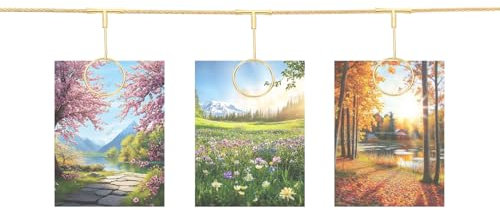 QUARKZMAN Cavo in Acciaio per Appendere Foto al Muro con 12 Clip Rotondo, Cornici per Foto Sospese da 5 Piedi per Decorare La Parete con Collage di Foto per Cartoline Arte Oro