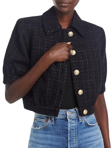 LifeShe Tweed Blazers for Women Cropped Short Sleeve Jacket Summer Work Business Casual Coat No Pockets
