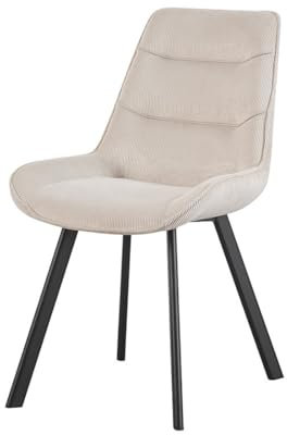 Meublorama Chaise de Salle à Manger Lola – Velours côtelé Sable – Pieds en métal Noir – Style Design/Industriel