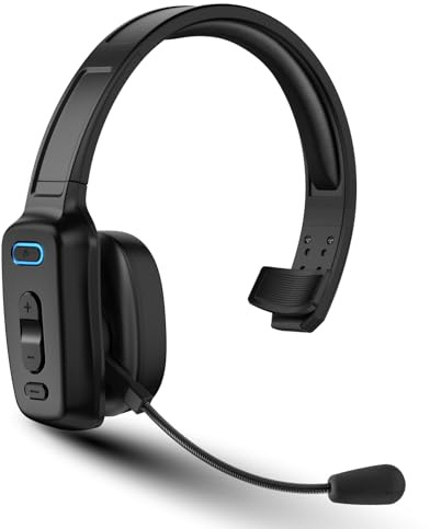 LEAYU Bluetooth Headset, 60hrs Noise Canceling V5.2 Over Head Headphones, Single Ear Trucker Wireless Headset with Mic, Mute Button, Multipoint, for Phones PC Computer Truck Driver Office Work - Black