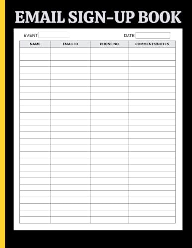 Email Sign Up Book (8.5 x 11 Inches): Customer Contact Log for Collecting Names, Email Addresses & Phone Numbers – Ideal for Retail Stores, Events, Trade Shows & Salons