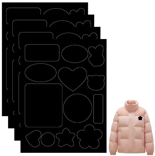 4PCS Down Jacket Repair Patches, Black No-Iron Seamless Fabric Stickers, Self-Adhesive Water-Resistant Peel and Stick Patches for Coats, Tents, Sleeping Bags, Quick Clothing Repair Kit