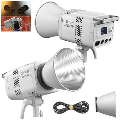 Godox LE200Bi 220 W tvåfärgad COB LED-videolampa med Bowens Mount, 2800 K–6500 K, CRI/TLCI≥98, 0–100 % dimning, 11 FX-lägen, Bluetooth/DMX-kontroll för studio streaming