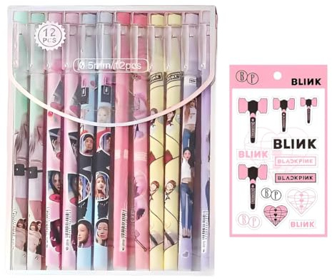 DEFGNOP Blackpink 12-stifts kuglepennsett Merchandise Kpop-tillbehör, Blackpink Merch-fanartiklar, med 1 klistermärke, presentidé för Blackpink-fans